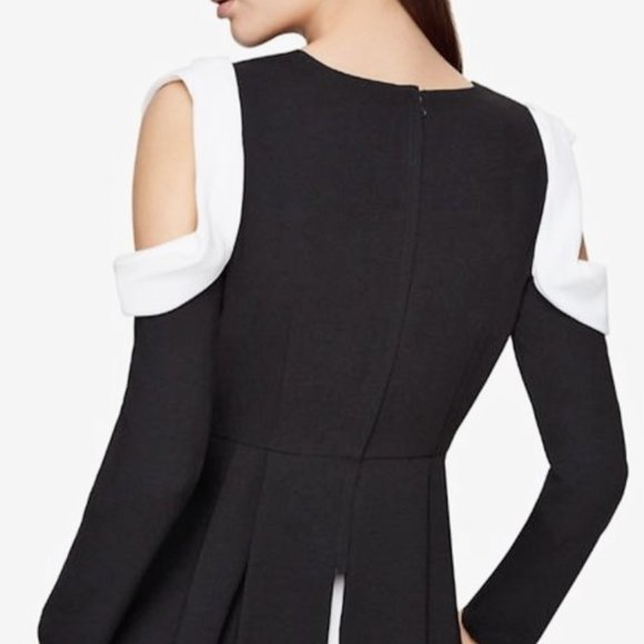 BCBGMaxAzria Colour-Block Cold-Shoulder Long-Sleeve "Shannen" Peplum Top XXS - Picture 2 of 16